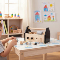Wooden Toy Toolbox Pretend Play Kids Carpenter Tool Set Polished Rounded Edges