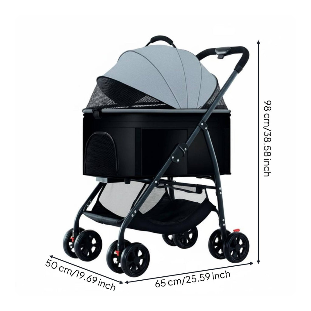 Foldable Pet Carriage 360-Degree Rotating Wheels Detachable Pet Carrier Pet Carriage Storage Basket Lightweight Dog Cat Pet Carriage