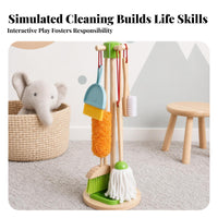 Wooden Cleaning Toy Set Storage Stand Kids Cleaning Playset Bright Colors