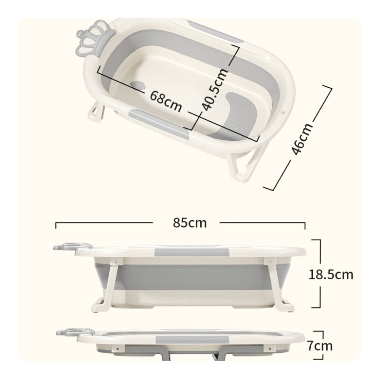 Foldable Baby Bathtub Side Grips Crown-Top Baby Tub for Infants