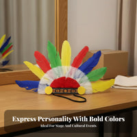 Gender-Neutral Feather Headdress Real Feathers Tribal Chief Headpiece Easy to Wear for Performers, Stage Performance, School Plays