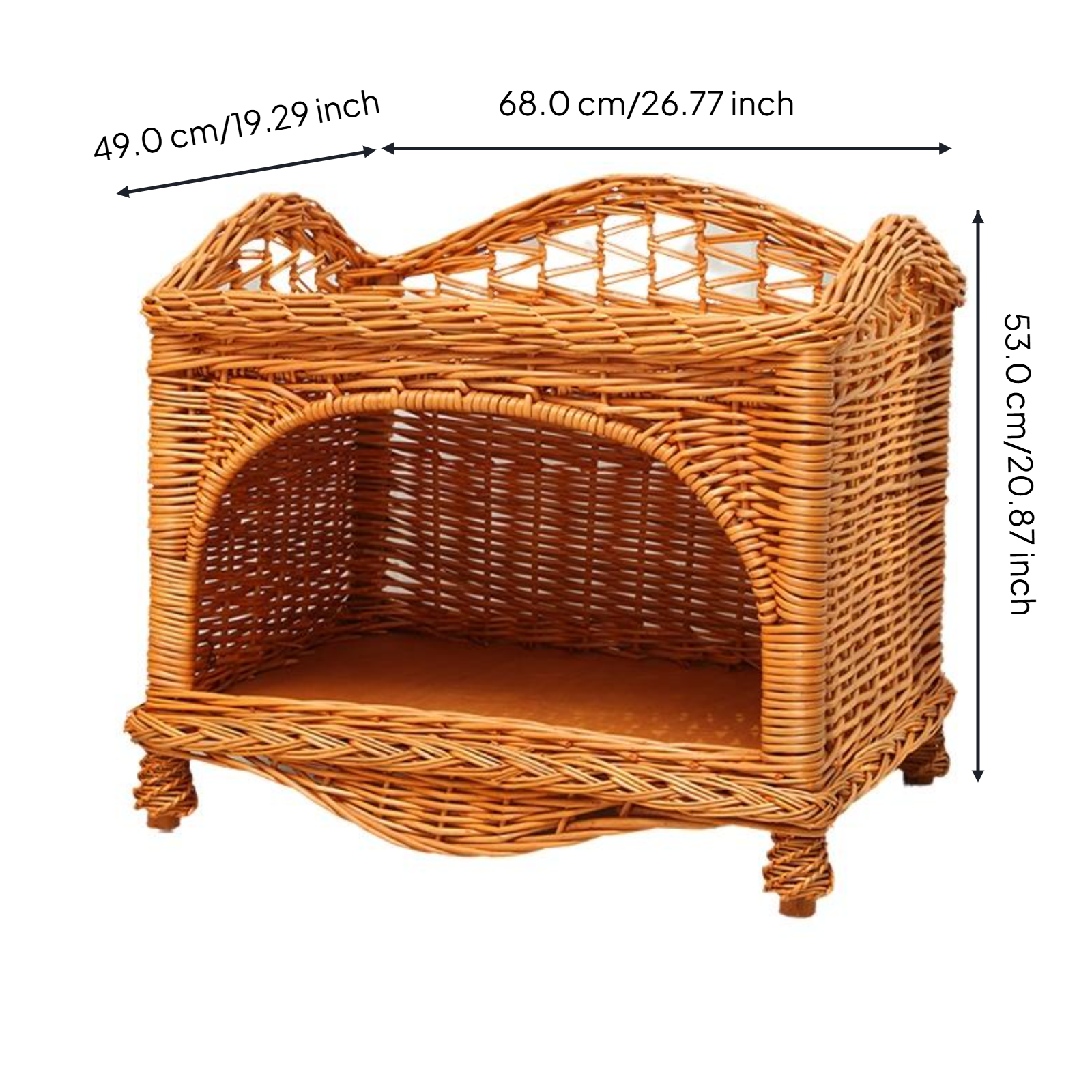 Wicker Cat Bed, 2-Tier Removable Pet House, Rattan Dog Bed