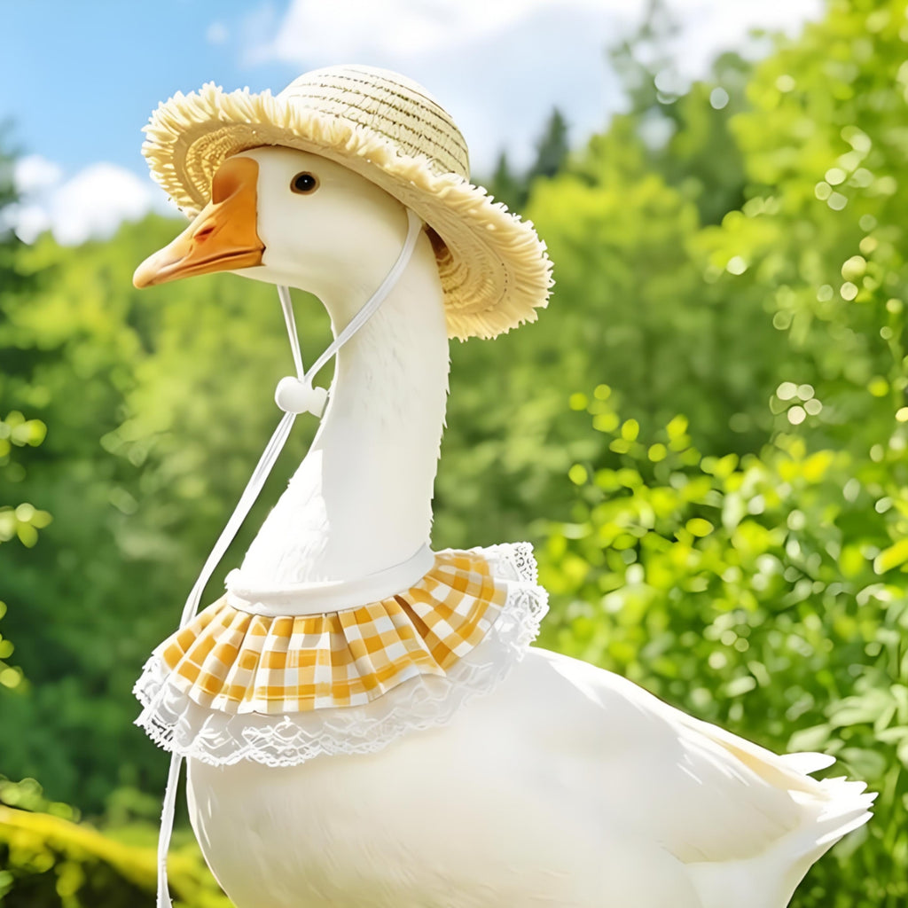 Pet Hat Set Wide Brim Woven Straw Collar Decorative