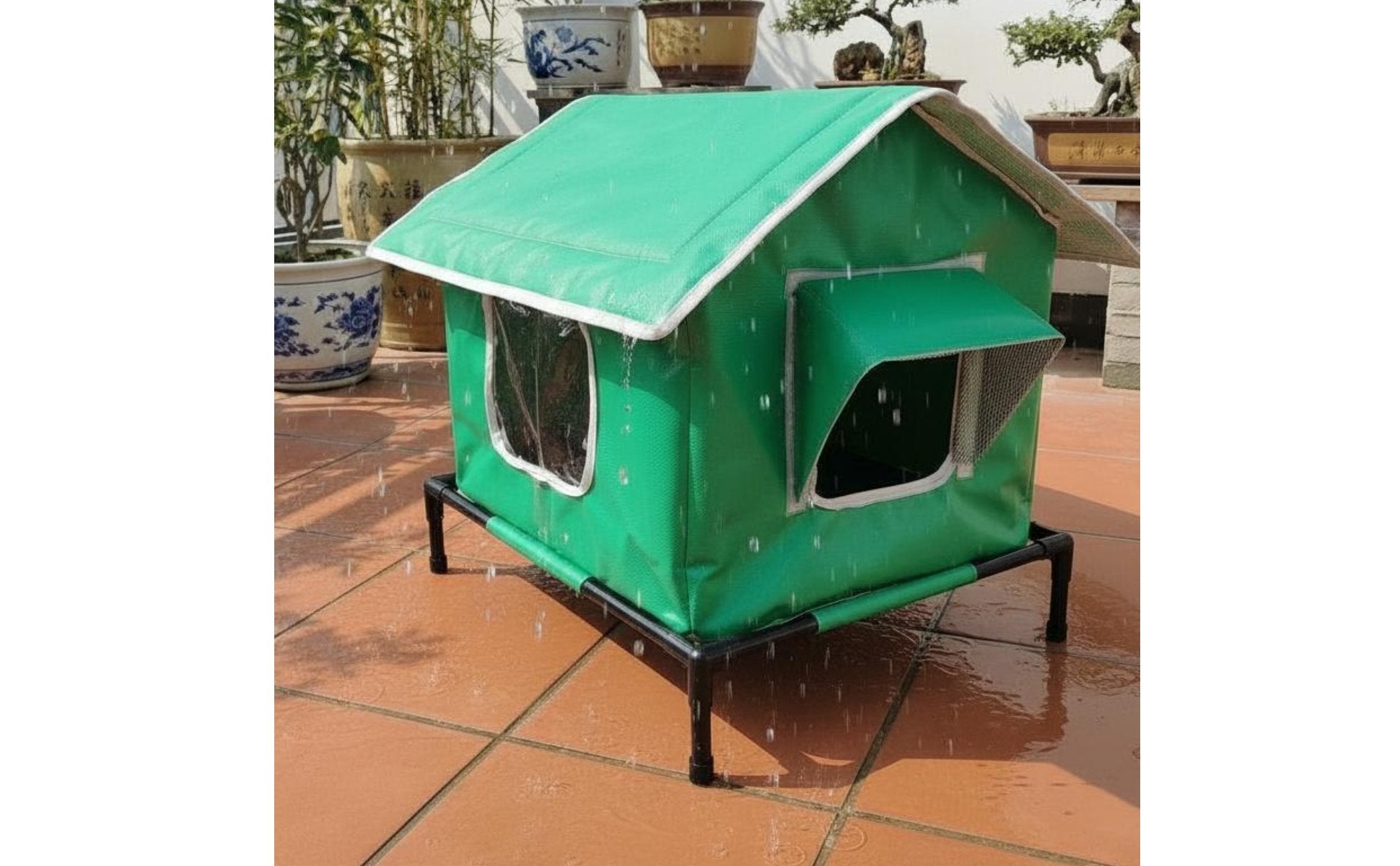 Waterproof Dog Kennel Moisture-Proof Outdoor Cat Shelter Stable Iron Frame