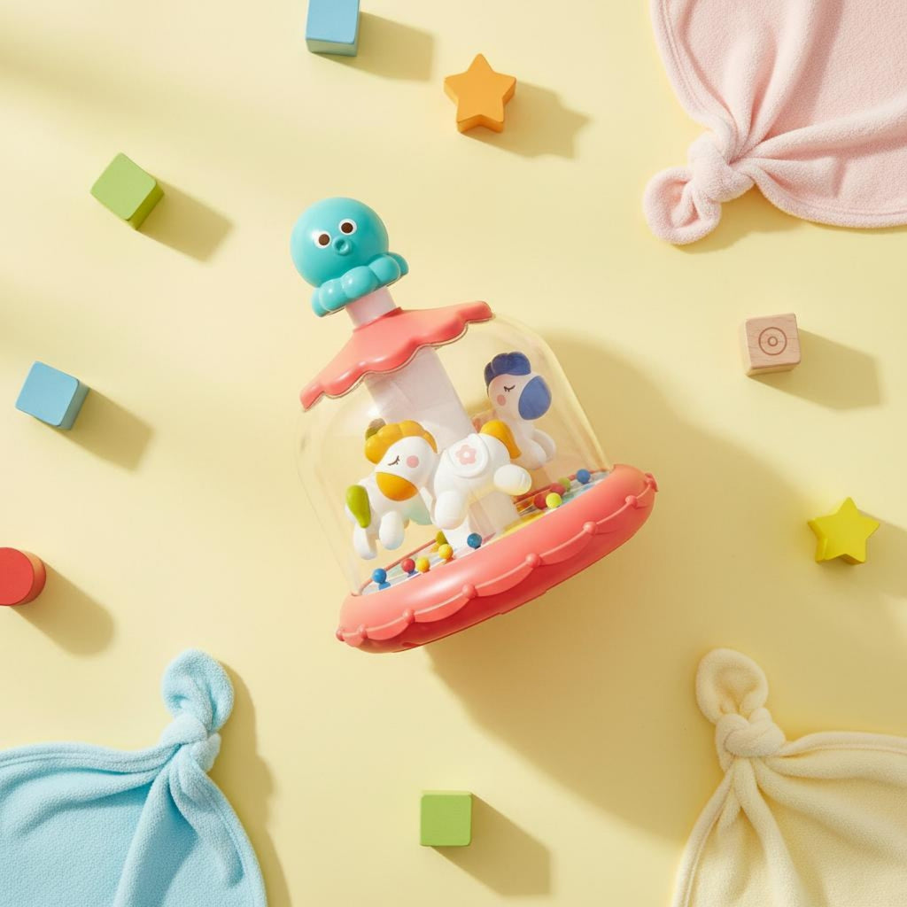 Dome Carousel Toy Hand-Eye Coordination Press-and-Rotate Toy for Young Children