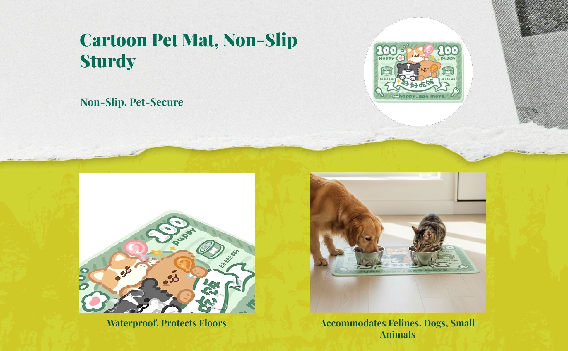 Pet Feeding Mat, Waterproof Cat Placemat, Non-Slip Dog Table Mat, Easy to Clean, Cartoon Print