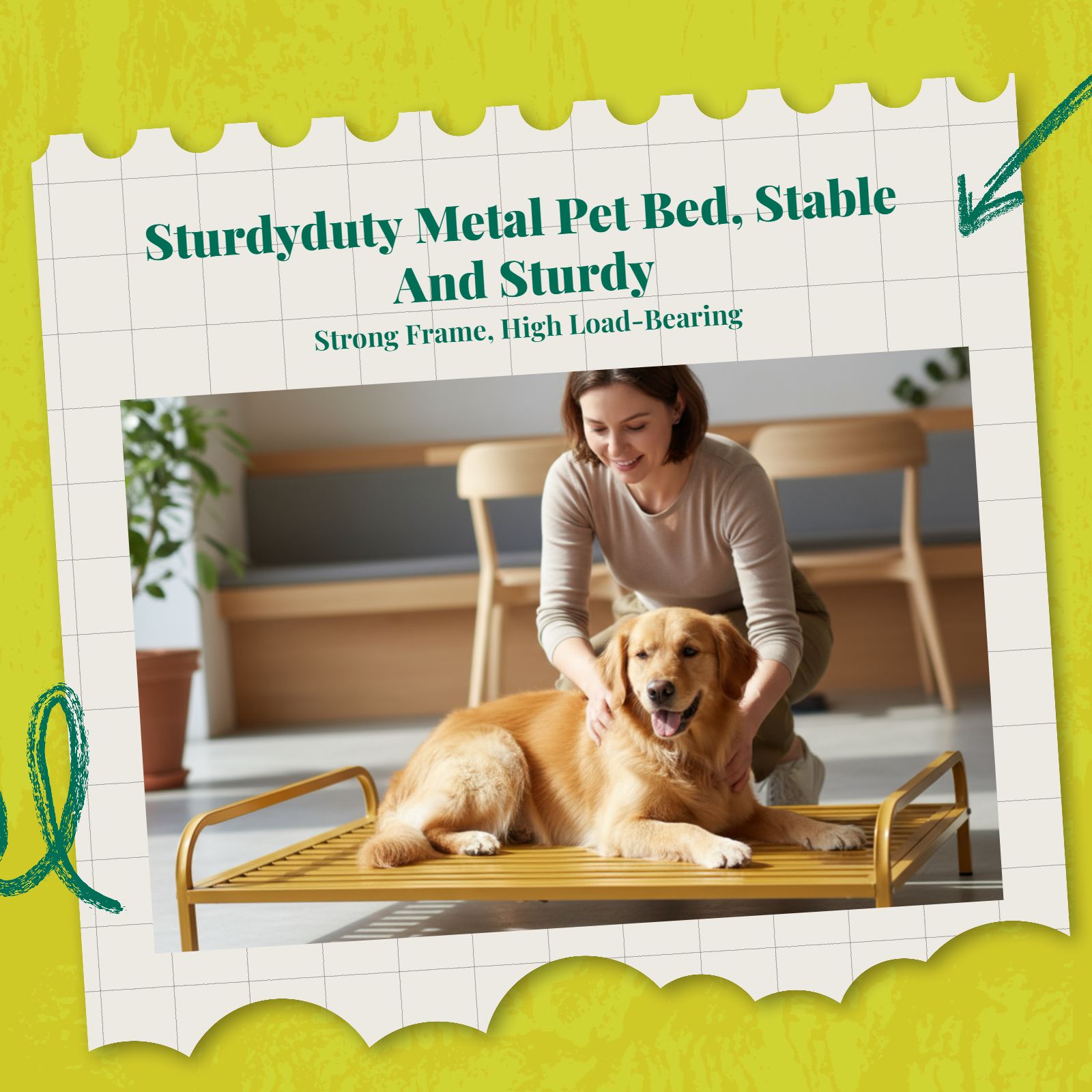 Gnaw-resistant dog bed, easy clean.