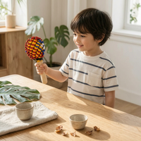 Wooden Maracas Wood Handle Beaded Maracas Materials Wooden Maraca for Kids, Beginners, Stage Performance, Party