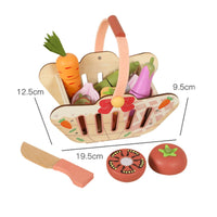 Pretend Fruit and Vegetable Basket Light Wood Finish Wooden Fruit Basket Toy Print for Children