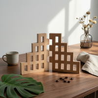2 Pieces House-Shaped Wall Panel Light-Colored Interlocking Wood Panel 3D Texture Home Decoration