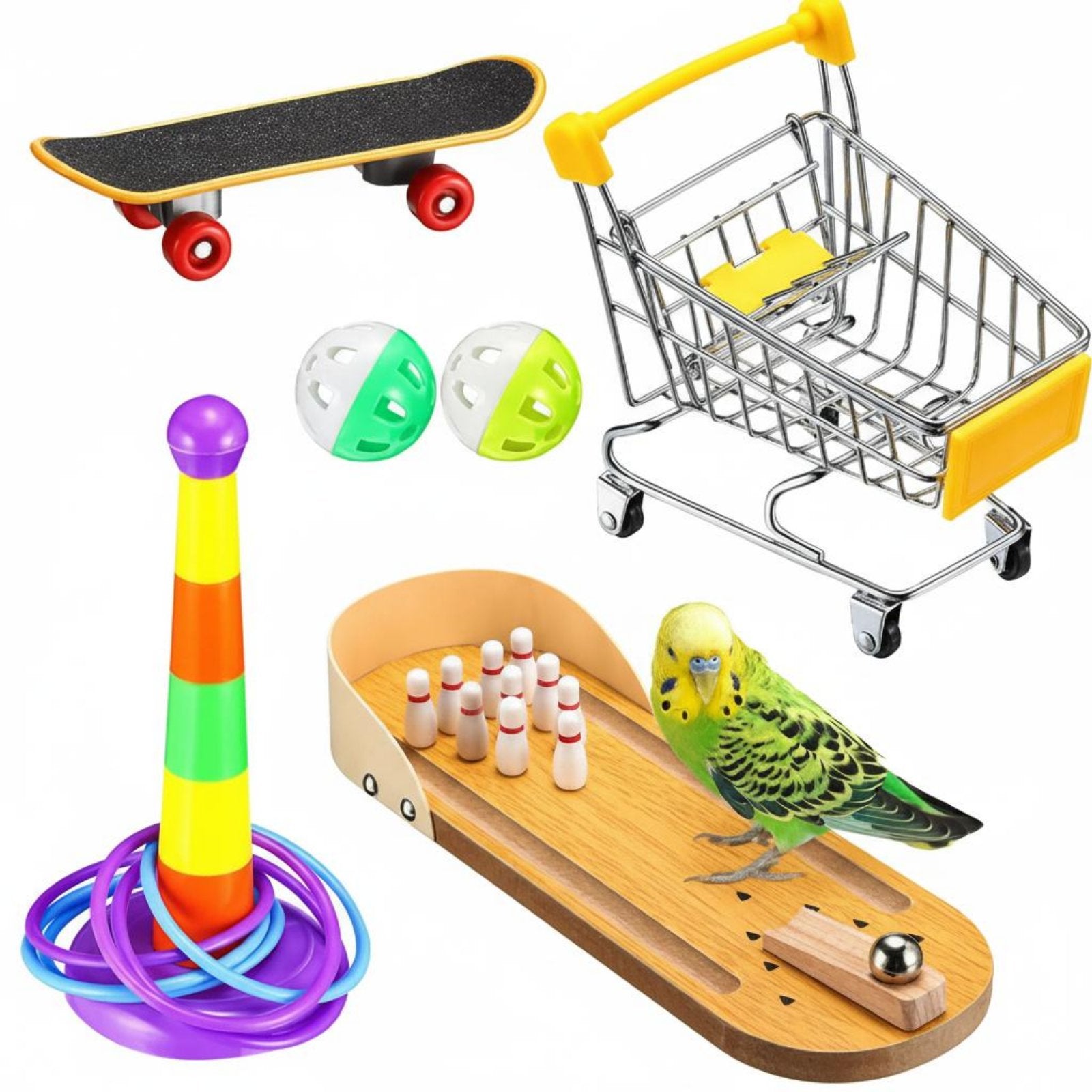 7 Pieces Parrot Toy Set Bright Colors Bird Training Toy Kit Long-Lasting
