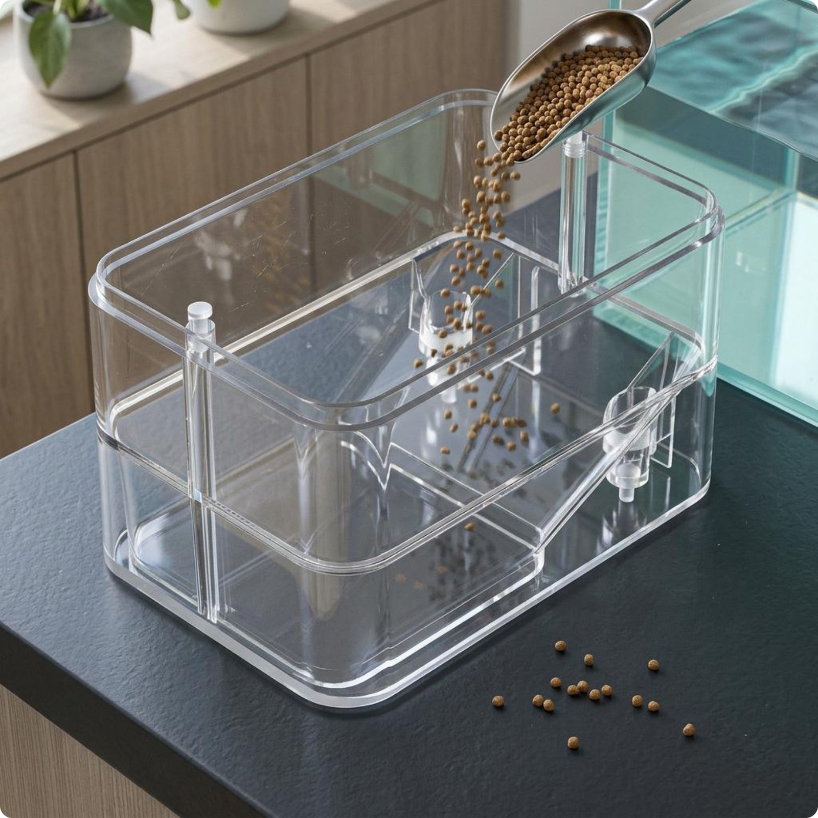 Automatic Aquarium Aquatic Feeder Clear Lid Aquatic Food Container Easy Setup