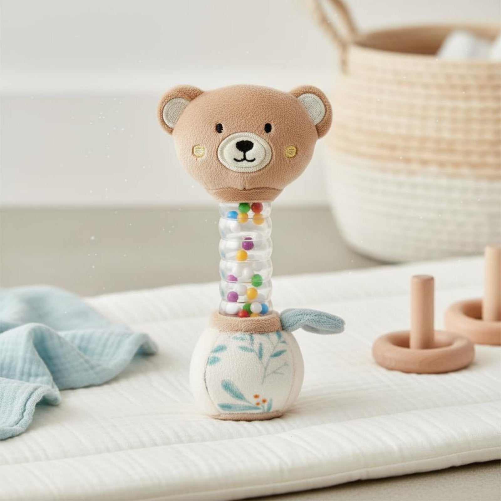 Bear Teether Easy to Grip Bear Rattle Early Learning for Infants, Infants