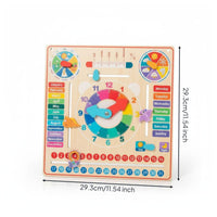 Wooden Calendar Clock Educational Kids Daily Calendar Board Colorful Design Multifunctional Learning Board for Preschoolers, Homeschooling