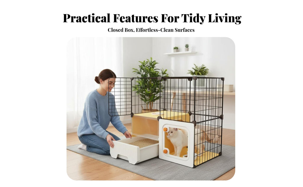 Multi-Level Cat Condo with Litter Box Enclosure Ventilated for Indoors, Bedroom