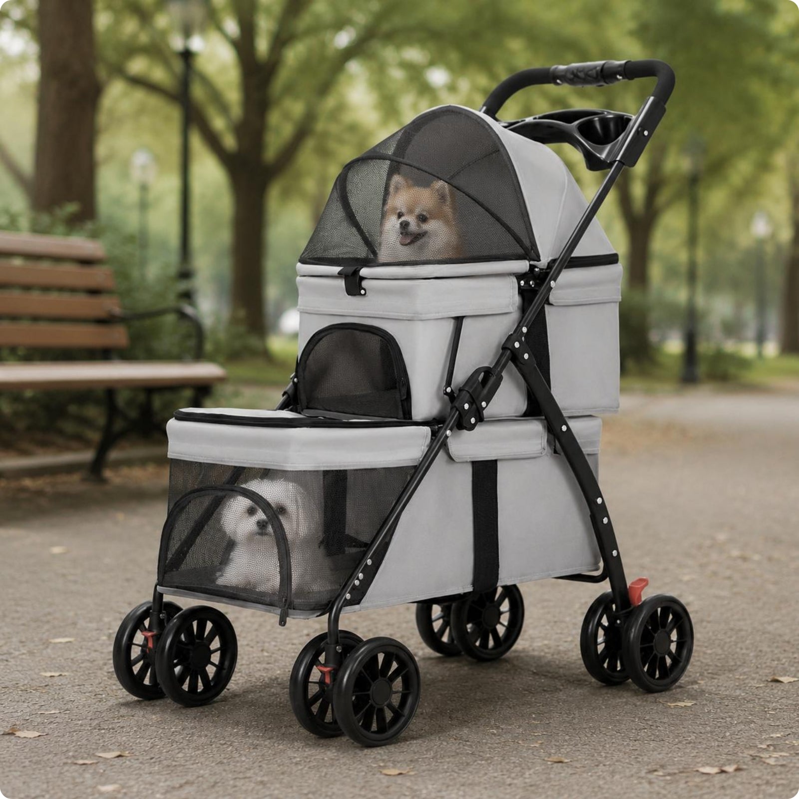 Double-Deck Pet Carrier Lockable Wheels Small Dog Cat Pet Carrier Storage Pockets Animal Transport for Outdoor