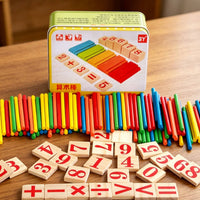 Arithmetic Rod Set Wooden Counting Sticks Set Storage Tin Box Learning Aid for Preschoolers