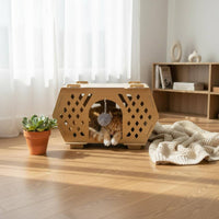 Wooden Cat House Toy Ball Included Wooden Cat Bed Ventilated Animal Furniture for Cats, Indoor