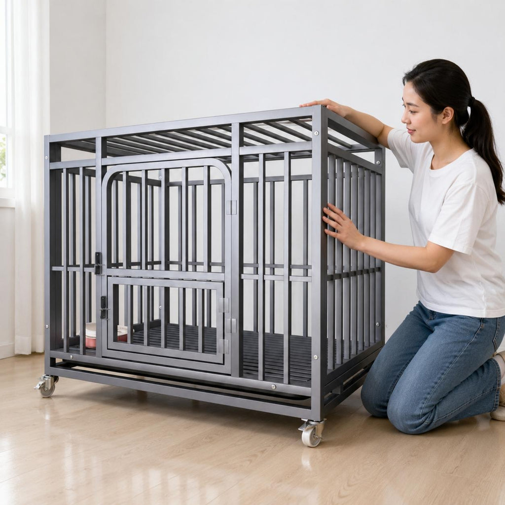 Metal Dog Crate Raised Base Portable Dog Crate Slatted Pet Floor Enclosure