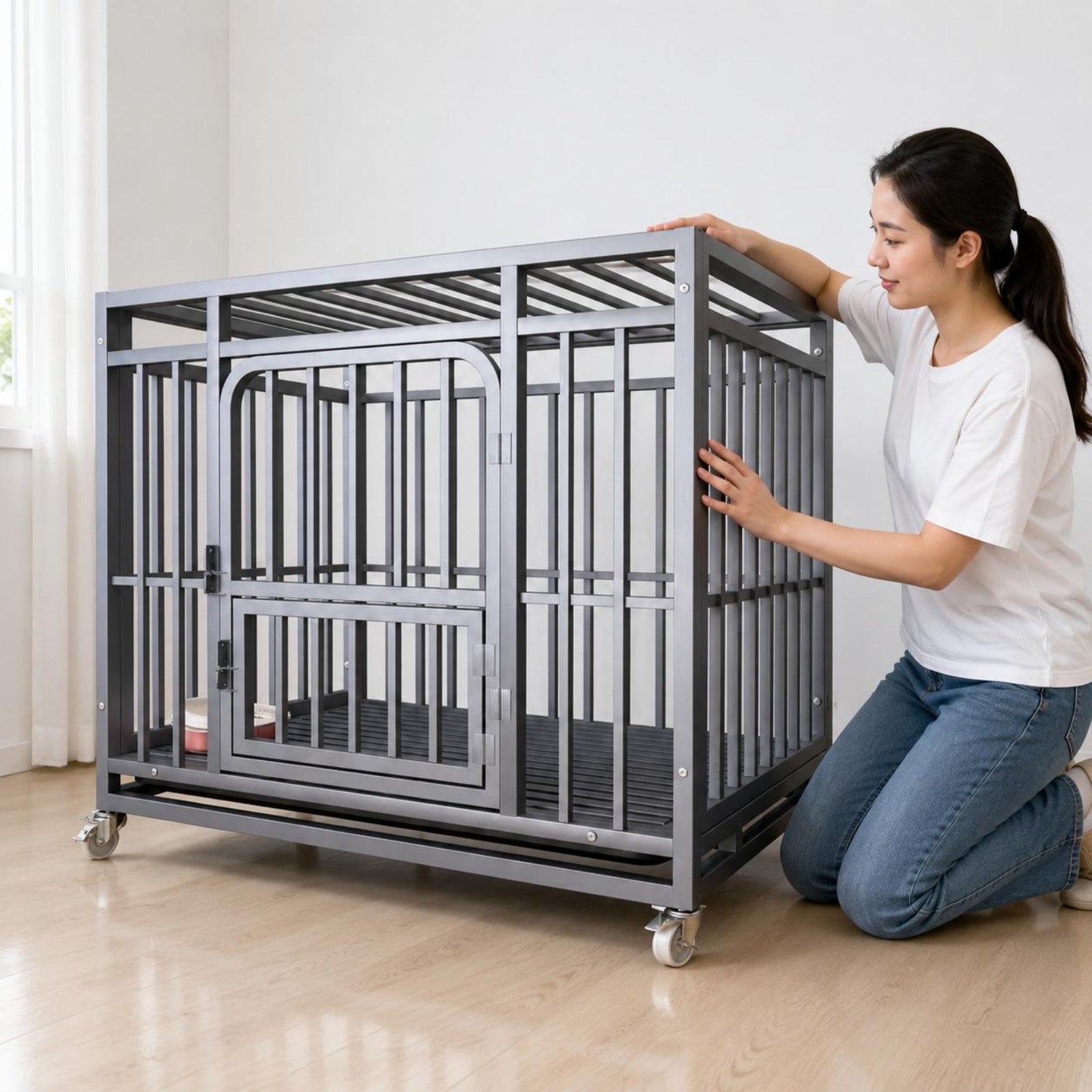 Metal Dog Crate Raised Base Portable Dog Crate Slatted Pet Floor Enclosure