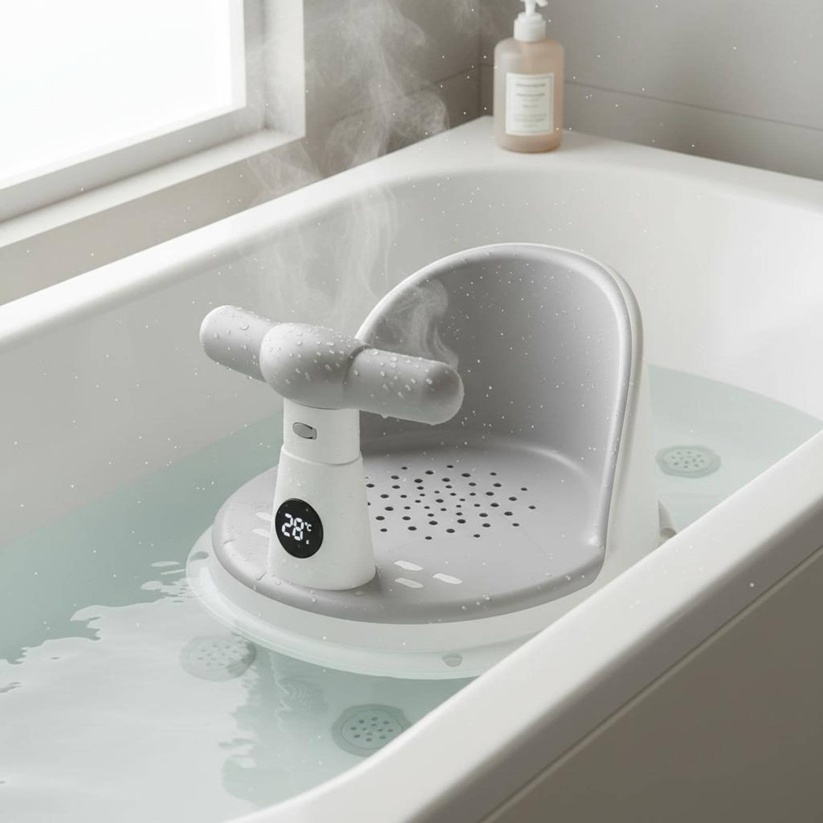 Temperature Sensing Bath Stool Drainage Holes Infant Bathtub Circle for Infants