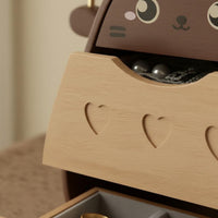Wooden Desktop Organizer Multi-Layer Drawers Cat Shaped Storage Box Solid Wood Animal Desk Holder for Women, Office