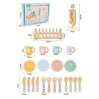 Wooden Dinnerware Set Pastel Painted Play Tableware Set Smooth Rounded Edges Wooden Kitchen Accessories for Kids