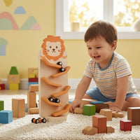 Tabletop Car Ramp Set Natural Wood Wooden Race Track Compact for Children