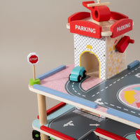Wooden Parking Garage Playset Pretend Play Enjoy-Story Car Ramp Toy Develops Motor Skills for Playroom