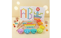 Wooden Bead-Matching Puzzle Colorful Bead Matching Game Printed Pattern Cards