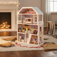 Wooden Doll House Realistic Princess Dollhouse Decorative Multi-Room Doll House for Girls, Kids