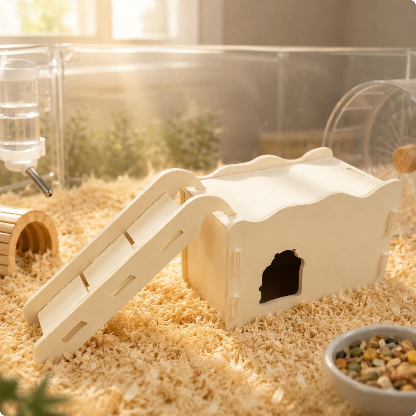 Hamster Ramp House Slotted Step Wood Hamster House Side Entrance