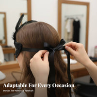 whole-face Feathered visor Ribbon Tie Ornate Italian Carnival visor Adjustable Fit for formal dance