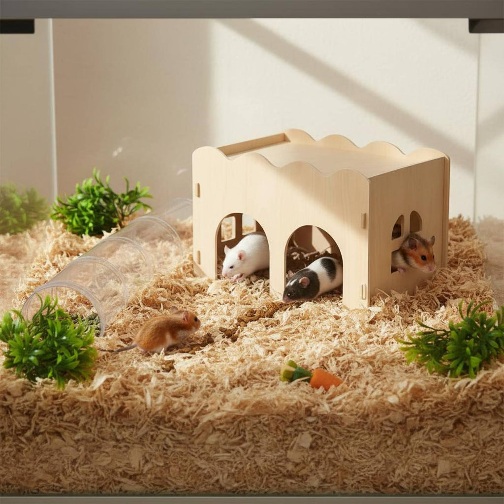 Wooden Hamster House Chew-Resistant Resistant Enclosure Accessory Flat Top