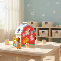 Wooden Shape Sorting House Fine Motor Skills Wooden Farm Shape Sorter Educational Farm Animal Sorter for Preschool, Playroom