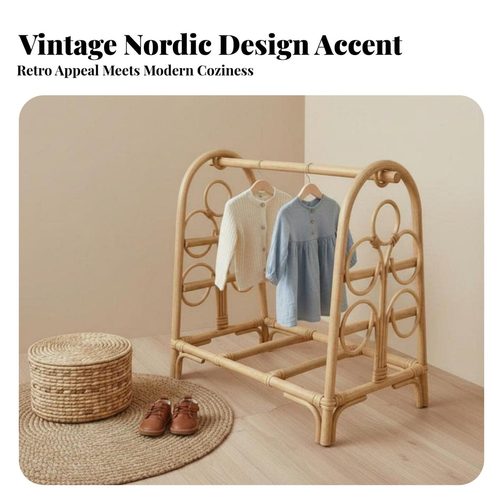 Arched Rattan Clothes Rail Freestanding Garment Stand Hand-Woven Bohemian Decor for Parents, Nursery, Guesthouse, Retail shop