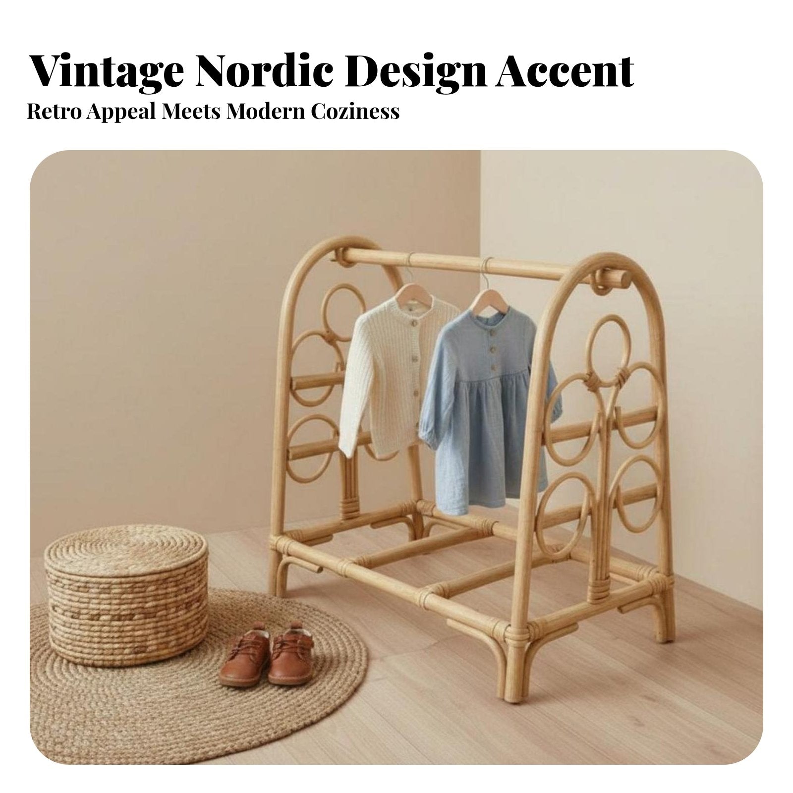 Arched Rattan Clothes Rail Freestanding Garment Stand Hand-Woven Bohemian Decor for Parents, Nursery, Guesthouse, Retail shop