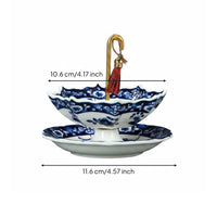 Umbrella Tea Infuser Hand Painted Design Blue and White Porcelain Tea Filter
