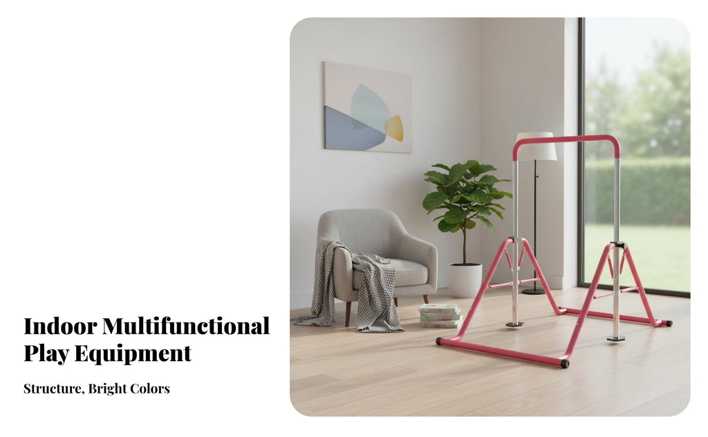 Multi-Functional children's Adjustable Horizontal Bar Stable Triangular Structure Kids Foldable Training Bar Non-Slip Base children's Swing Set Frame Easy Assembly for Preschoolers, Beginner Gymnasts, Toddlers, Playroom, Kindergarten