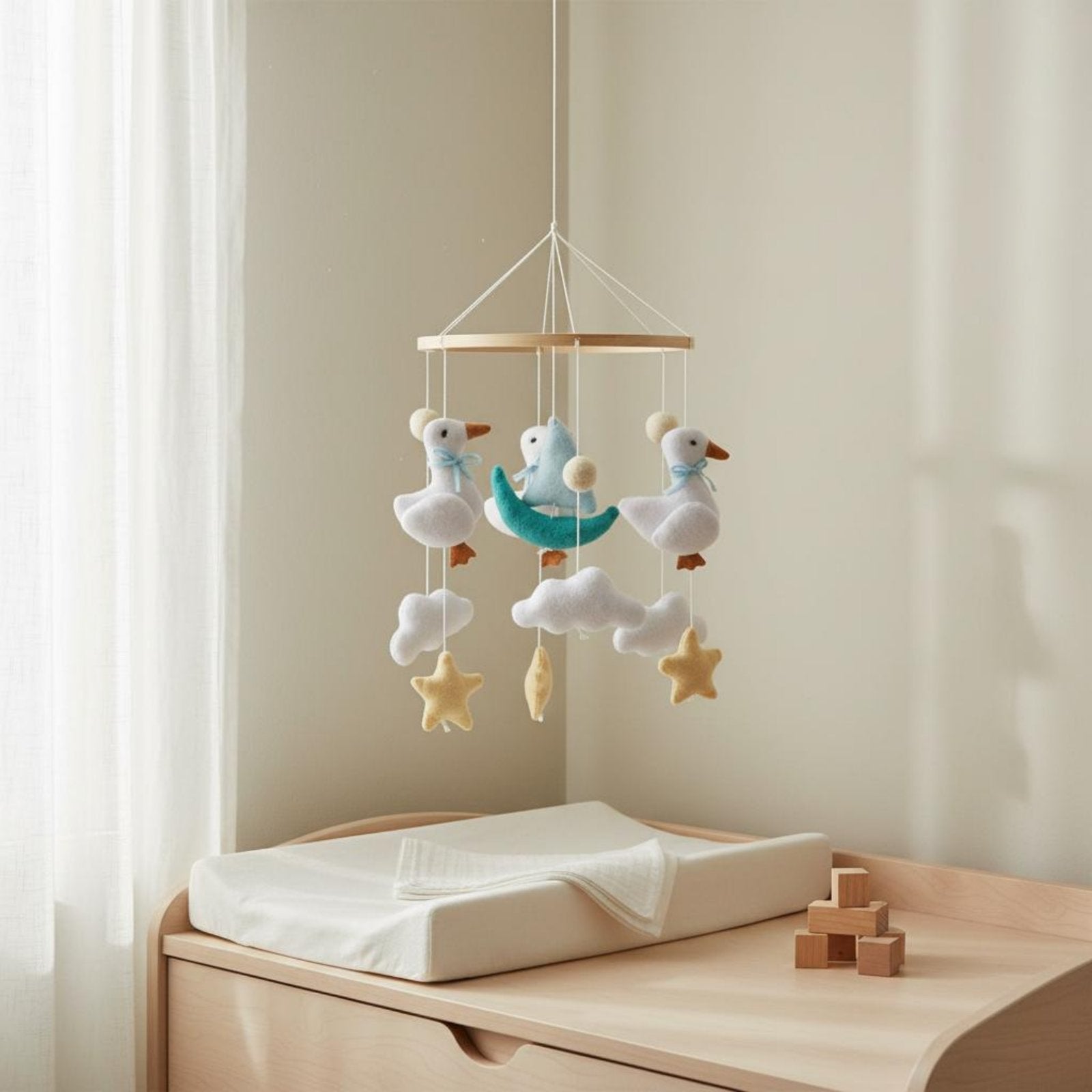 Textile Crib Mobile Handmade Nursery Hanging Mobile No Assembly Required