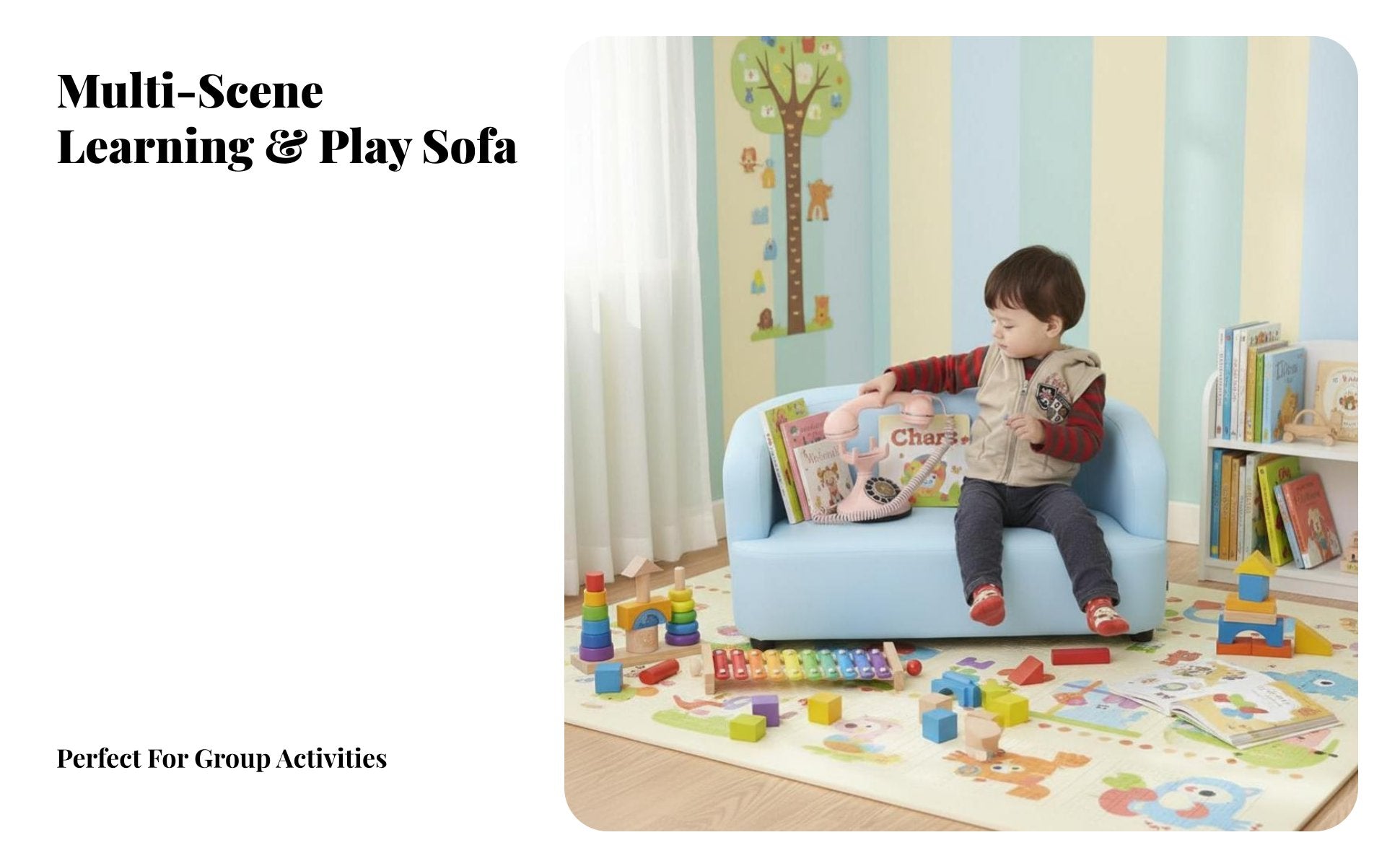 Miniature Upholstered Sofa Soft and Comfortable Upholstered Toddler Lounger Safety Certified snug for Playroom, Nursery, Bedroom