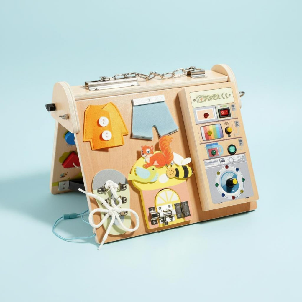 Four in a Busy Board Fine Motor Skills LED Busy Board Hand-Eye Coordination for Kids, Playroom, Car Ride