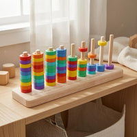 Wooden Hoop Stacker Counting Wooden Rainbow Hoop Toss Toy Fine Motor Skills