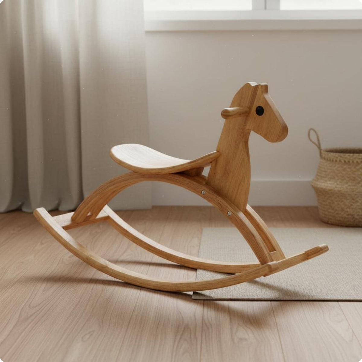 Wooden Rocking Horse Solid Wood Wooden Rocker Anti-Tip for Toddlers, 1 Year Olds