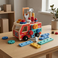 Wooden Assembly Fire Truck Fine Motor Skills Screw-on Building Truck