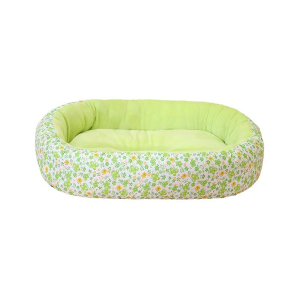 Plush Round Pet Bed, Auto-Warming, Floral Pattern