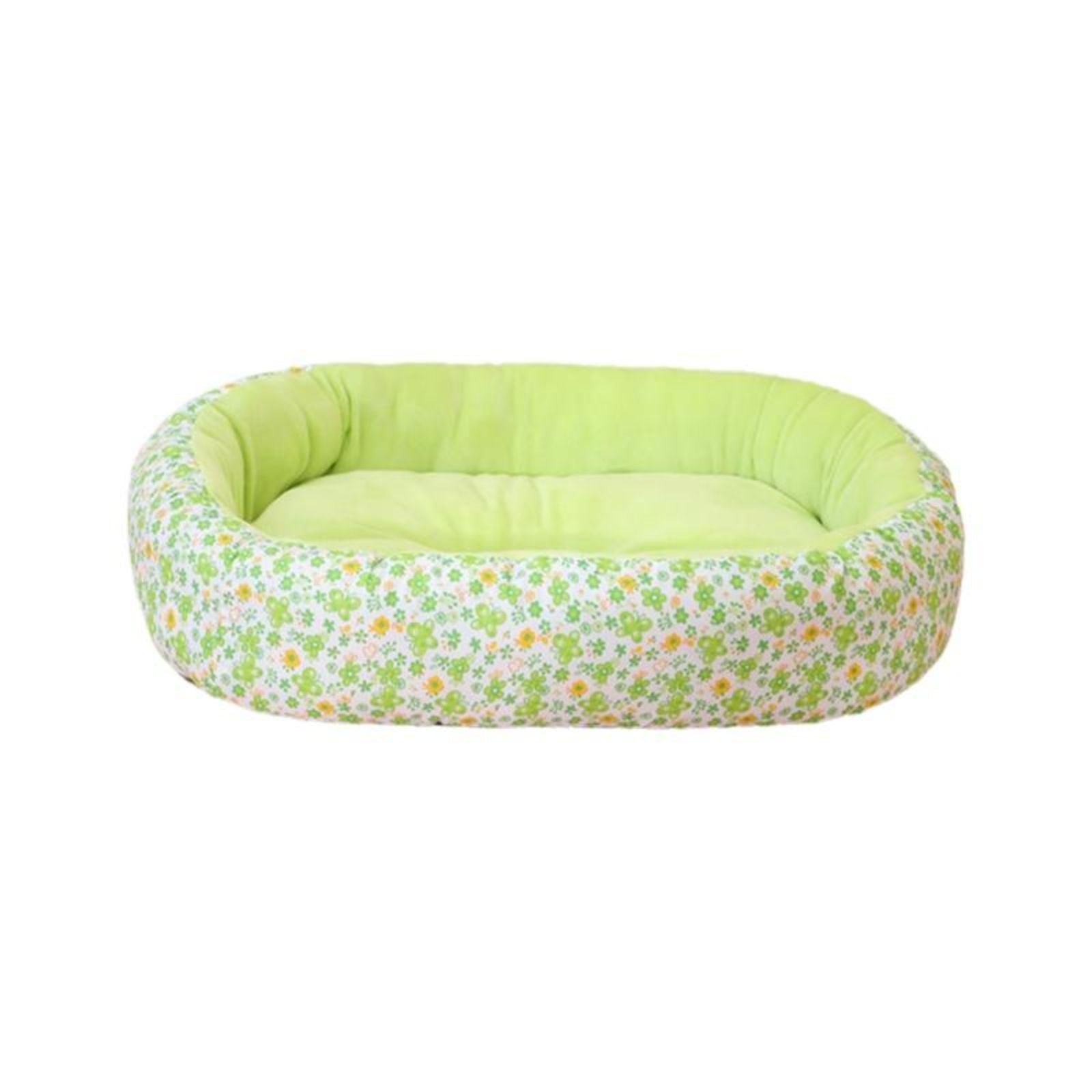 Plush Round Pet Bed, Auto-Warming, Floral Pattern