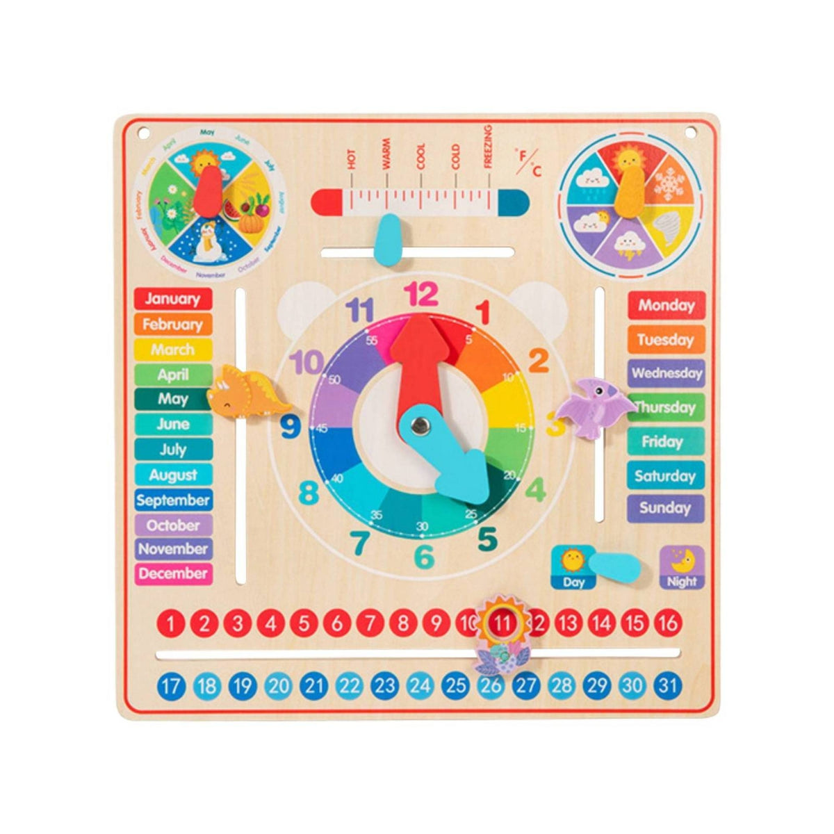 Educational Calendar Clock Board Multicolor for Preschoolers, Kids
