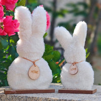2 Pieces Fuzzy Hare Statue Soft Fuzzy Bunny Ornament Gift Standing Hare Figurine for Spring