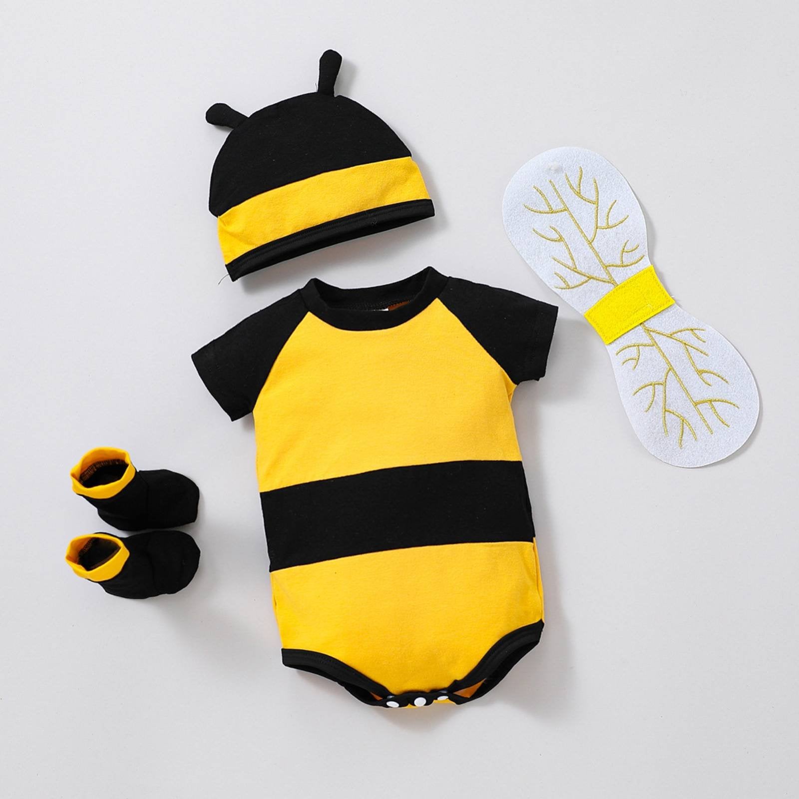 4 Pieces Newborn Bee Outfit with Flutter Attachments Initial Birthday Gift